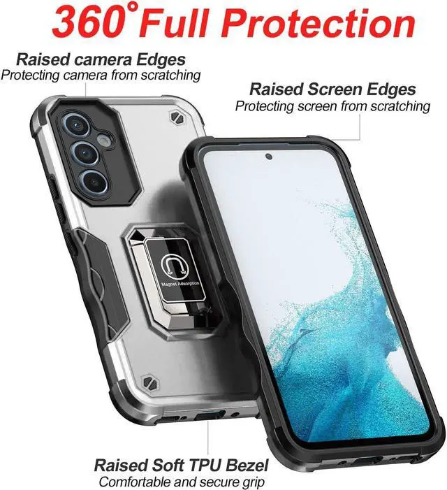 Alt view image 6 of 7 - Military Grade Shockproof Hybrid Armor Case with Ring Grip for Samsung Galaxy S23 FE - Silver
