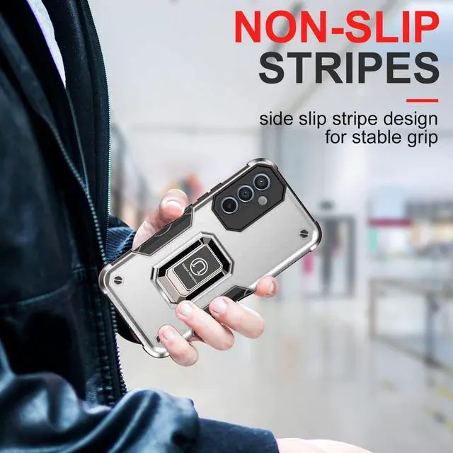 Alt view image 7 of 7 - Military Grade Shockproof Hybrid Armor Case with Ring Grip for Samsung Galaxy S23 FE - Silver