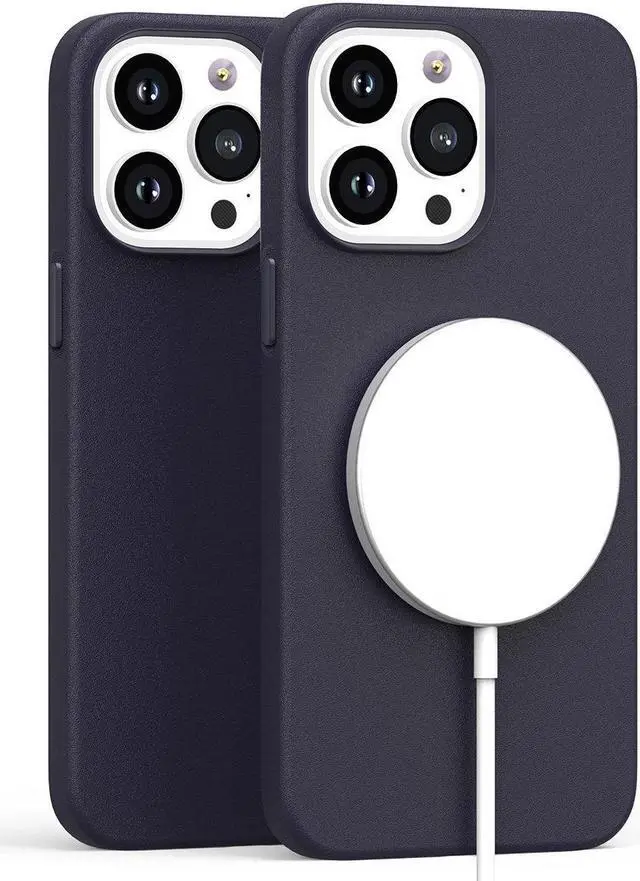 Alt view image 4 of 5 - MagSafe Compatible Leather Case for iPhone 14 Pro Max - Ink Blue
