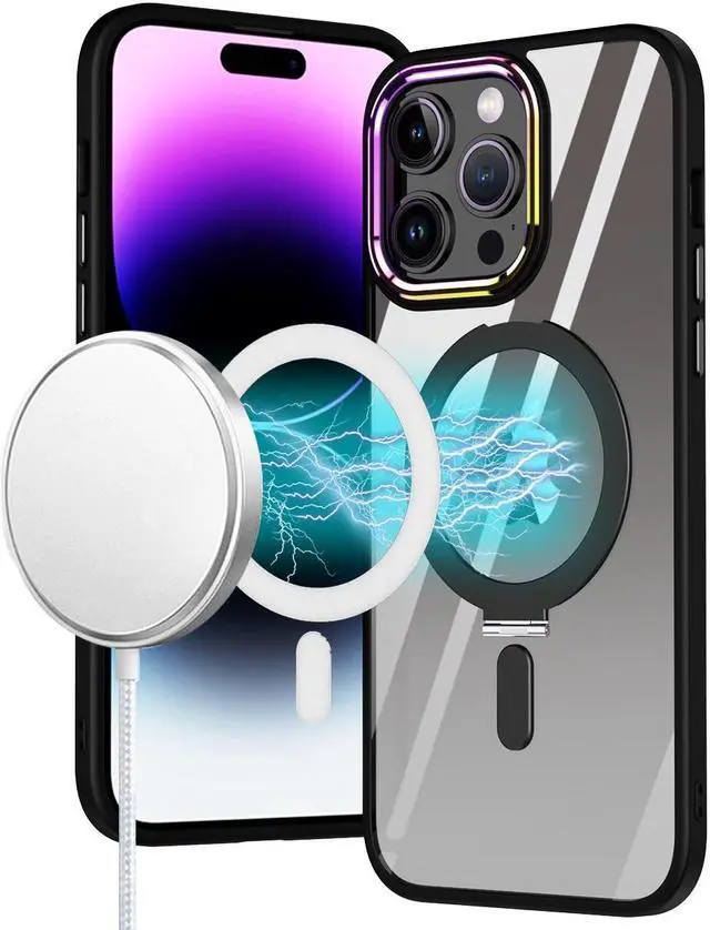 Alt view image 2 of 4 - MagSafe Compatible Hybrid Case with Kickstand Ring Holder for iPhone 14 Pro Max - Black