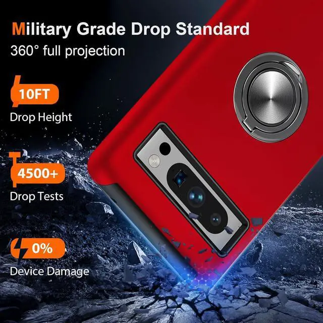 Alt view image 2 of 7 - 360 Rotating Ring Grip Hybrid Case for Google Pixel 8 Pro - Red