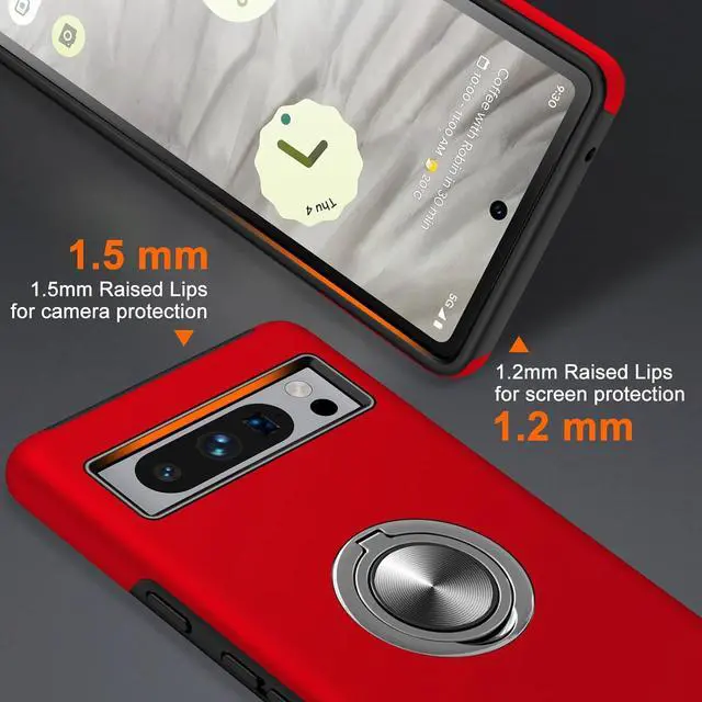 Alt view image 4 of 7 - 360 Rotating Ring Grip Hybrid Case for Google Pixel 8 Pro - Red
