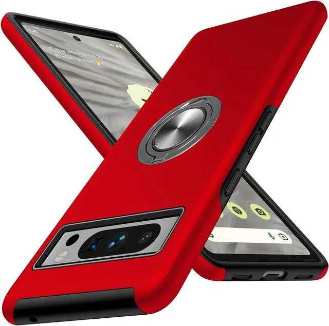 Alt view image 5 of 7 - 360 Rotating Ring Grip Hybrid Case for Google Pixel 8 Pro - Red