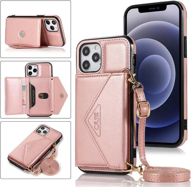 Main image of Stow Wallet Leather Hybrid Case with Detachable Crossbody Strap for iPhone 14 Pro Max - Rose Gold