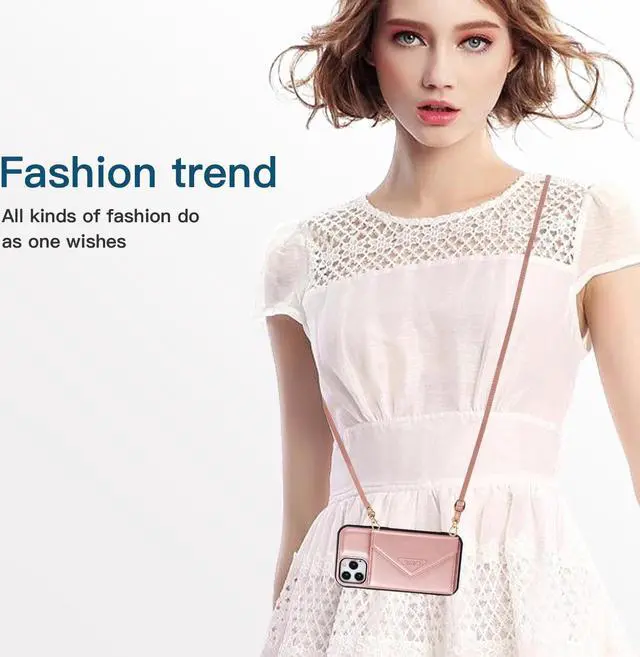 Alt view image 2 of 7 - Stow Wallet Leather Hybrid Case with Detachable Crossbody Strap for iPhone 14 Pro Max - Rose Gold