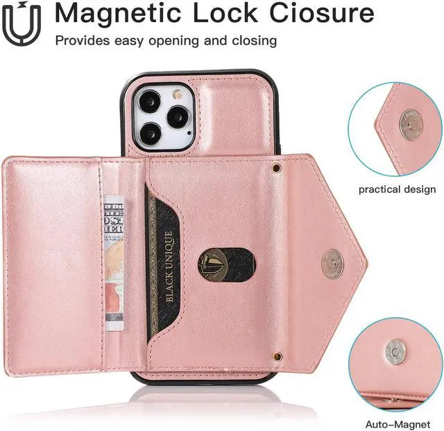 Alt view image 3 of 7 - Stow Wallet Leather Hybrid Case with Detachable Crossbody Strap for iPhone 14 Pro Max - Rose Gold