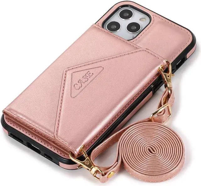Alt view image 4 of 7 - Stow Wallet Leather Hybrid Case with Detachable Crossbody Strap for iPhone 14 Pro Max - Rose Gold