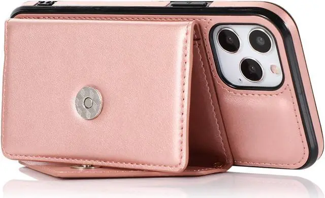 Alt view image 6 of 7 - Stow Wallet Leather Hybrid Case with Detachable Crossbody Strap for iPhone 14 Pro Max - Rose Gold