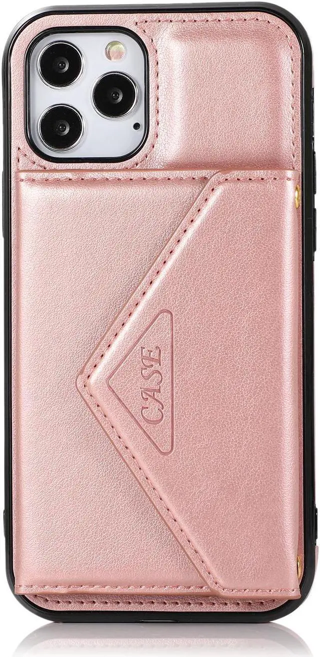 Alt view image 7 of 7 - Stow Wallet Leather Hybrid Case with Detachable Crossbody Strap for iPhone 14 Pro Max - Rose Gold
