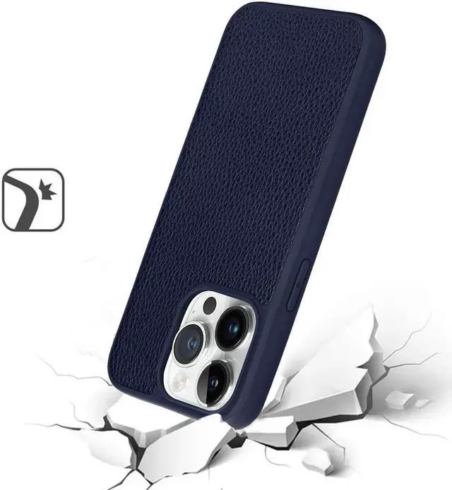 Alt view image 2 of 4 - Luxury Leather Hybrid Case with MagSafe for iPhone 15 - Blue