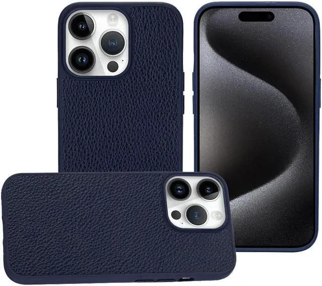 Alt view image 3 of 4 - Luxury Leather Hybrid Case with MagSafe for iPhone 15 - Blue