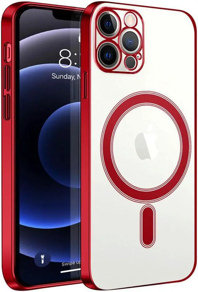Alt view image 4 of 6 - MagSafe Compatible Electroplated Transparent TPU Case for iPhone 15 Plus - Red
