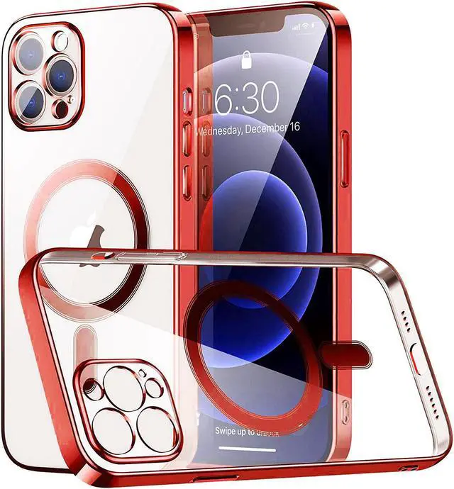 Main image of MagSafe Compatible Electroplated Transparent TPU Case for iPhone 15 Plus - Red