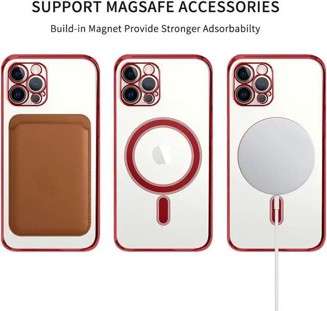Alt view image 3 of 6 - MagSafe Compatible Electroplated Transparent TPU Case for iPhone 15 Plus - Red