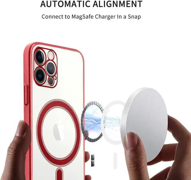 Alt view image 2 of 6 - MagSafe Compatible Electroplated Transparent TPU Case for iPhone 15 Plus - Red