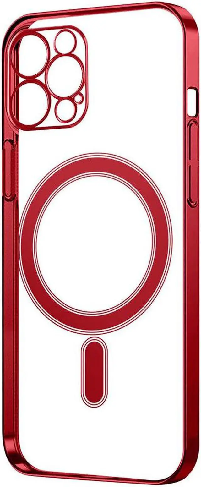 Alt view image 6 of 6 - MagSafe Compatible Electroplated Transparent TPU Case for iPhone 15 Plus - Red