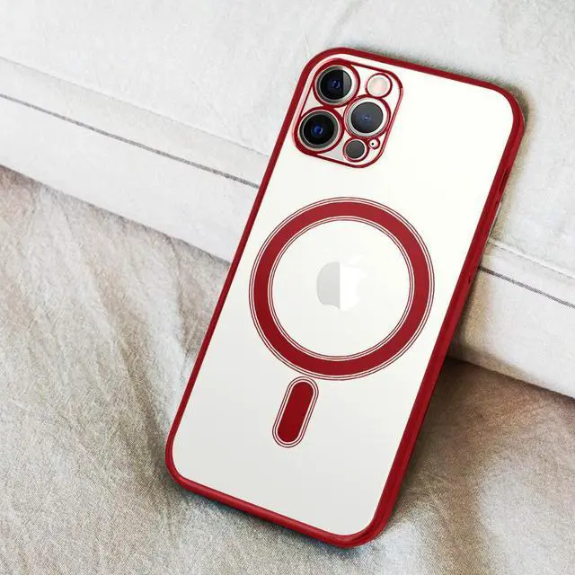 Alt view image 5 of 6 - MagSafe Compatible Electroplated Transparent TPU Case for iPhone 15 Plus - Red