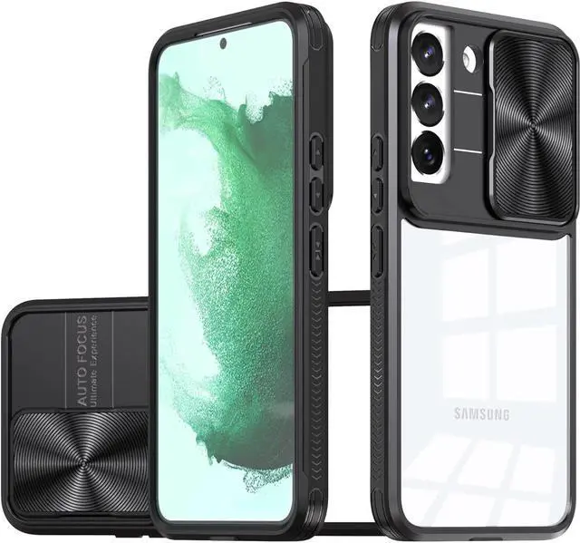 Main image of HD Transparent Case with Camera Privacy Cover for Samsung Galaxy S23 FE - Black