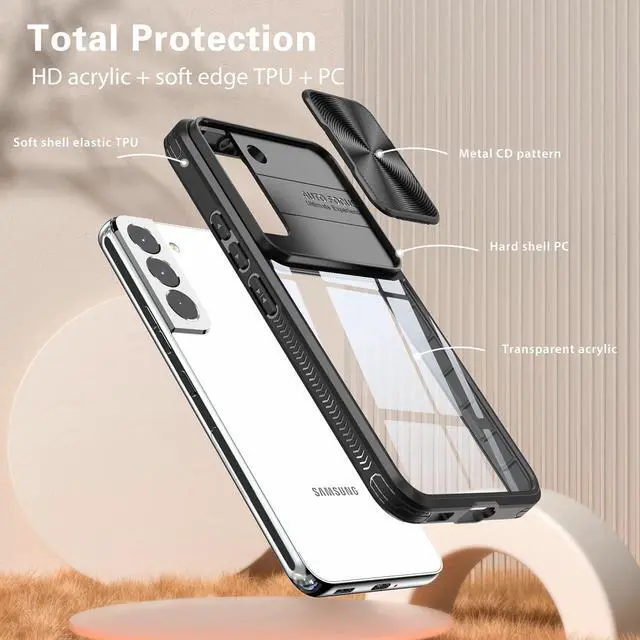 Alt view image 5 of 7 - HD Transparent Case with Camera Privacy Cover for Samsung Galaxy S23 FE - Black