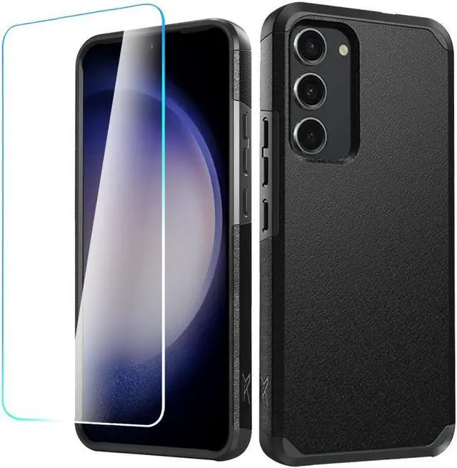 Main image of Shockproof Air Cushion Hybrid Case with Tempered Glass Screen Protector for Samsung Galaxy S23 FE - Black