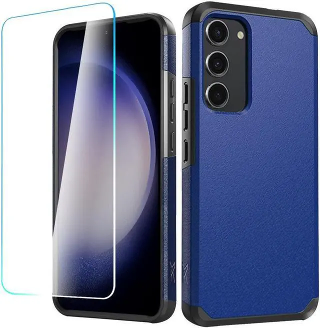 Main image of Shockproof Air Cushion Hybrid Case with Tempered Glass Screen Protector for Samsung Galaxy S23 FE - Classic Blue