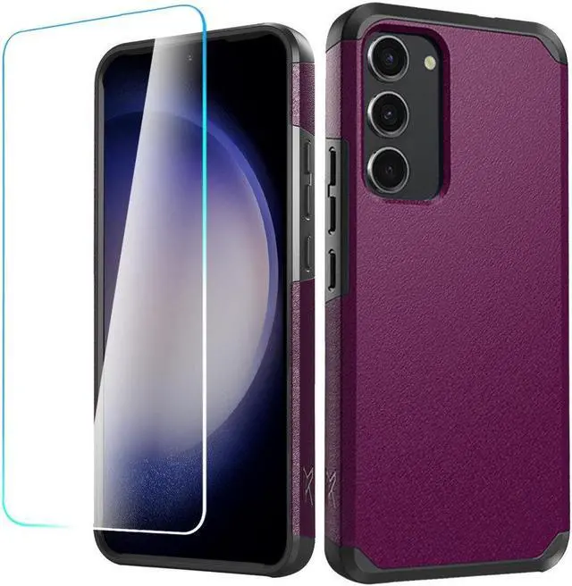 Main image of Shockproof Air Cushion Hybrid Case with Tempered Glass Screen Protector for Samsung Galaxy S23 FE - Purple