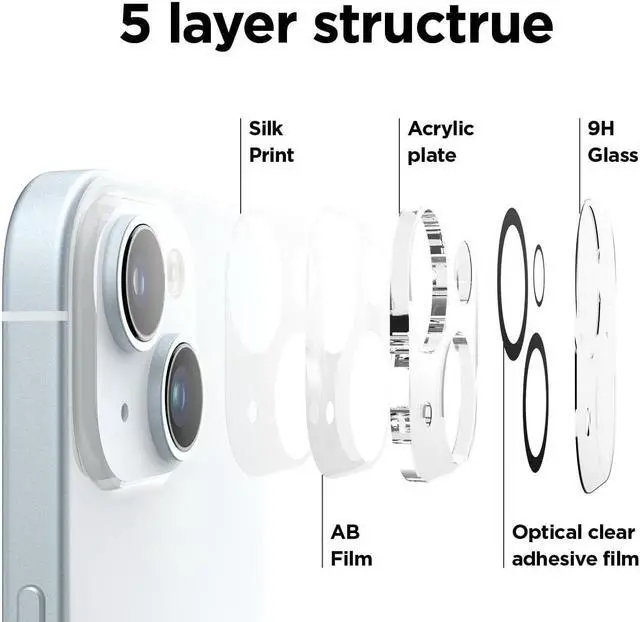 Alt view image 4 of 7 - 3-Pack HD Tempered Glass Camera Lens Protector for iPhone 15 / iPhone 15 Plus