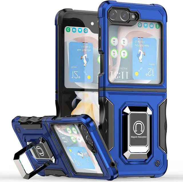 Main image of Military Grade Shockproof Hybrid Armor Case with Ring Grip for Samsung Galaxy Z Flip 5 - Blue