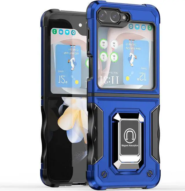 Alt view image 4 of 4 - Military Grade Shockproof Hybrid Armor Case with Ring Grip for Samsung Galaxy Z Flip 5 - Blue