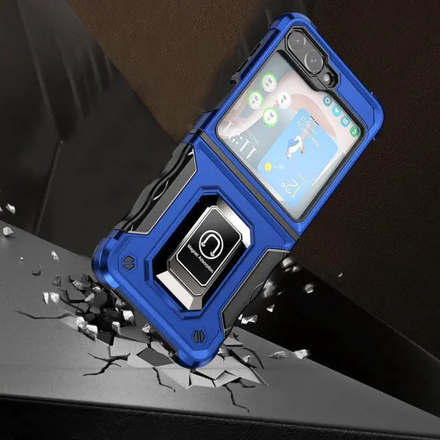 Alt view image 2 of 4 - Military Grade Shockproof Hybrid Armor Case with Ring Grip for Samsung Galaxy Z Flip 5 - Blue