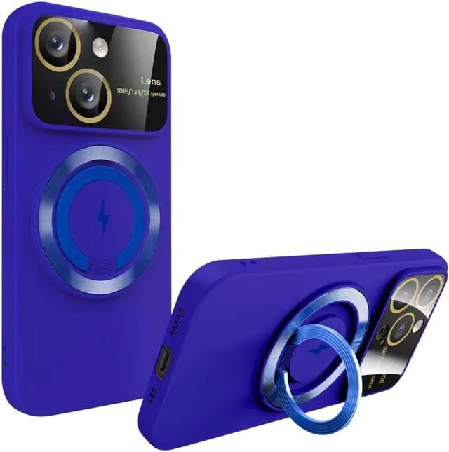 Main image of Fit TPU Case with MagSafe Ring Holder and Camera Lens Protector for iPhone 15 - Blue