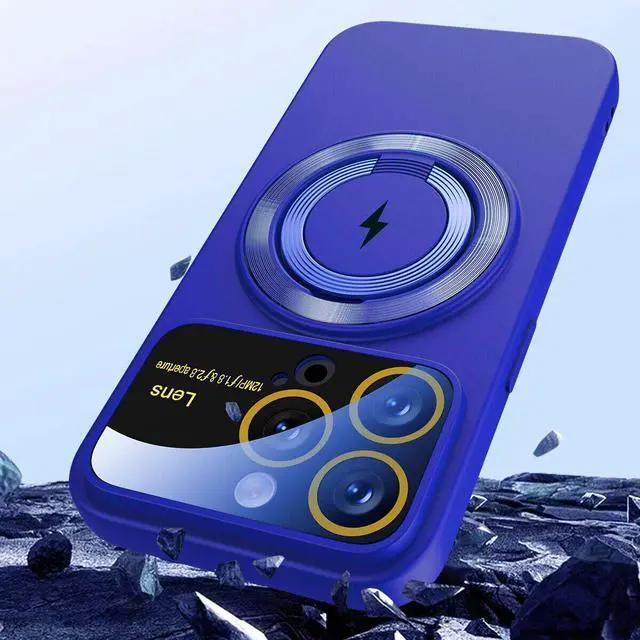 Alt view image 2 of 7 - Fit TPU Case with MagSafe Ring Holder and Camera Lens Protector for iPhone 15 - Blue