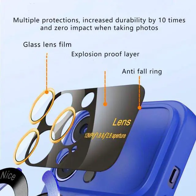 Alt view image 3 of 7 - Fit TPU Case with MagSafe Ring Holder and Camera Lens Protector for iPhone 15 - Blue