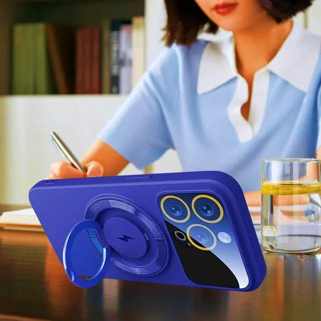 Alt view image 5 of 7 - Fit TPU Case with MagSafe Ring Holder and Camera Lens Protector for iPhone 15 - Blue