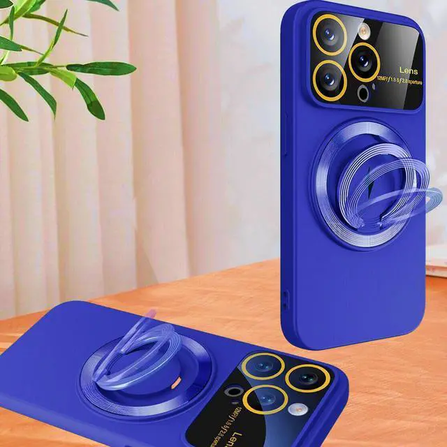 Alt view image 4 of 7 - Fit TPU Case with MagSafe Ring Holder and Camera Lens Protector for iPhone 15 - Blue