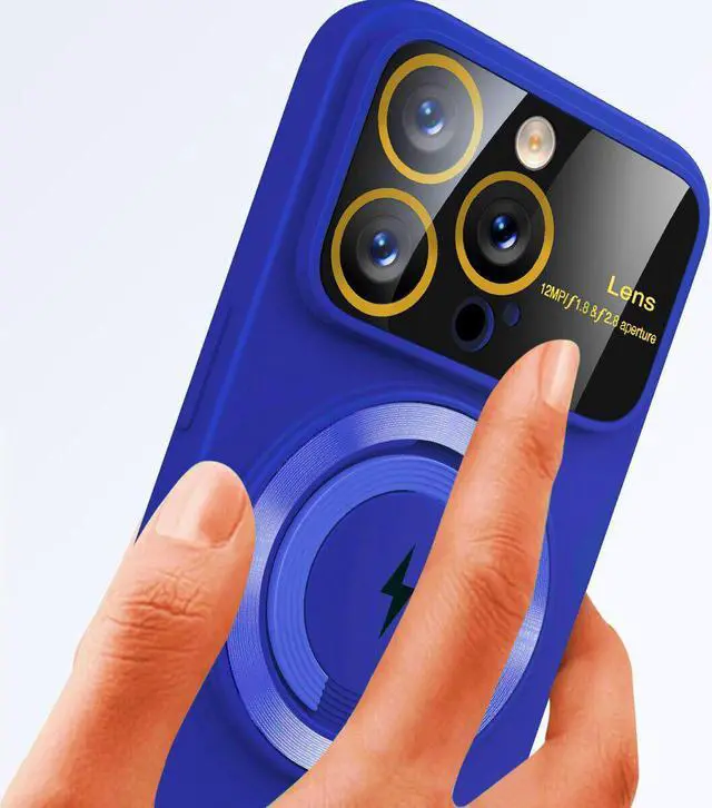 Alt view image 6 of 7 - Fit TPU Case with MagSafe Ring Holder and Camera Lens Protector for iPhone 15 - Blue