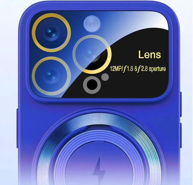 Alt view image 7 of 7 - Fit TPU Case with MagSafe Ring Holder and Camera Lens Protector for iPhone 15 - Blue