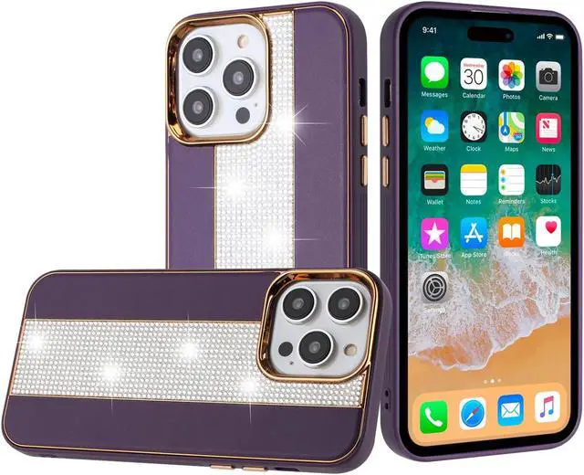 Alt view image 2 of 3 - Luxury Crystal Leather Hybrid Case for iPhone 13 Pro Max - Purple
