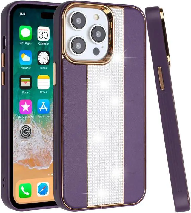 Alt view image 3 of 3 - Luxury Crystal Leather Hybrid Case for iPhone 13 Pro Max - Purple