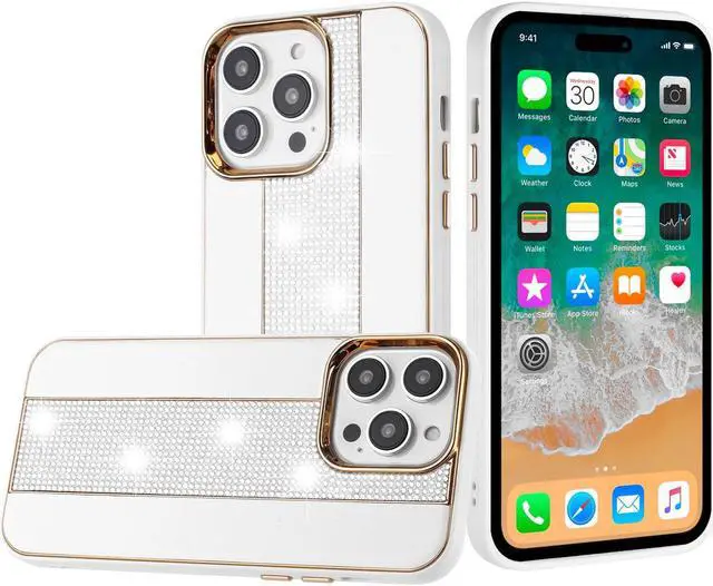 Main image of Luxury Crystal Leather Hybrid Case for iPhone 13 Pro Max - White