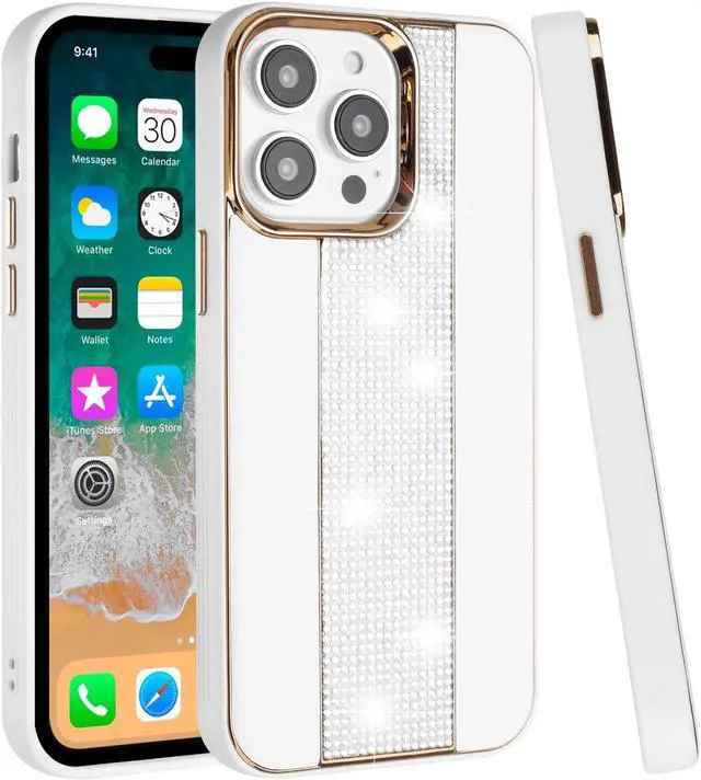 Alt view image 2 of 2 - Luxury Crystal Leather Hybrid Case for iPhone 13 Pro Max - White