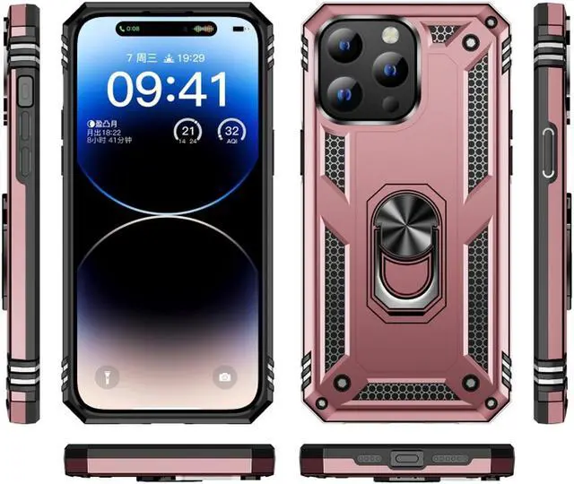 Alt view image 4 of 7 - Military Grade Hybrid Case with Ring Grip for iPhone 15 Pro - Rose Gold