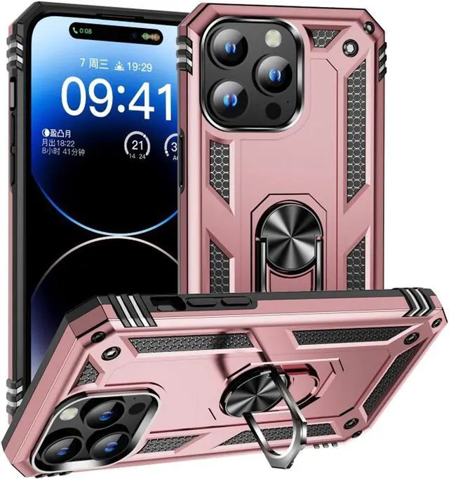 Main image of Military Grade Hybrid Case with Ring Grip for iPhone 15 Pro - Rose Gold