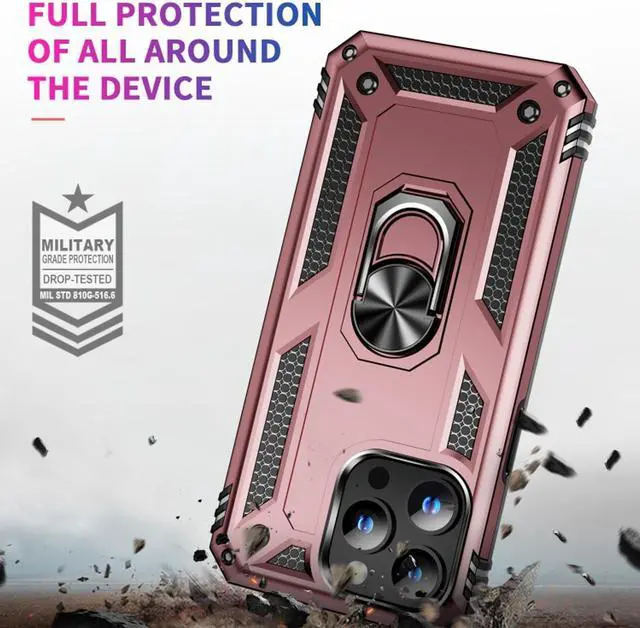 Alt view image 2 of 7 - Military Grade Hybrid Case with Ring Grip for iPhone 15 Pro - Rose Gold