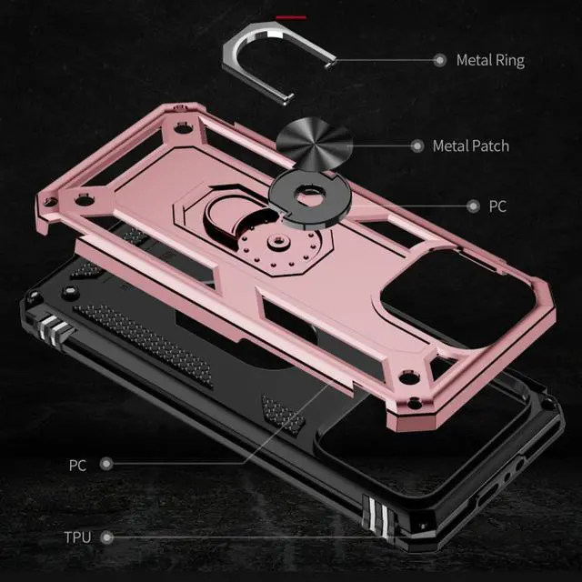Alt view image 6 of 7 - Military Grade Hybrid Case with Ring Grip for iPhone 15 Pro - Rose Gold