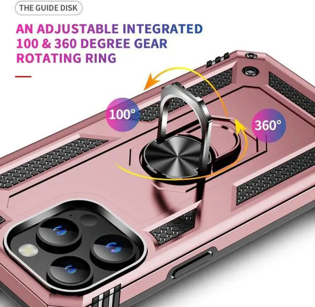 Alt view image 5 of 7 - Military Grade Hybrid Case with Ring Grip for iPhone 15 Pro - Rose Gold