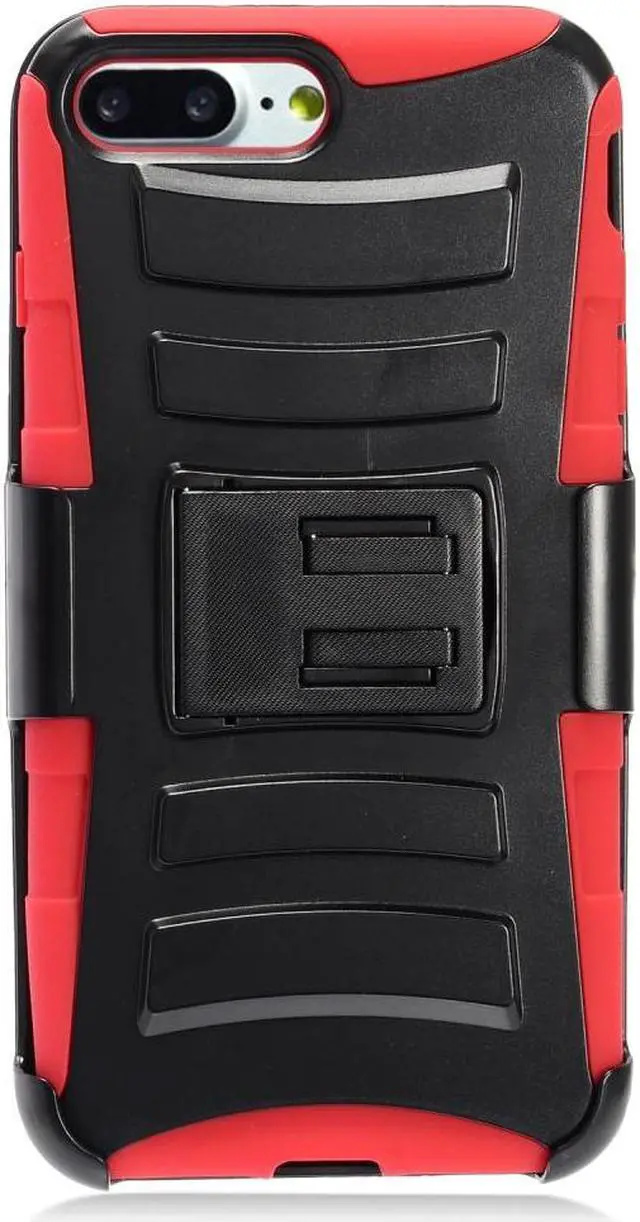 Alt view image 2 of 7 - Advanced Armor Hybrid Kickstand Case with Holster for iPhone 8 Plus / 7 Plus - Black Red
