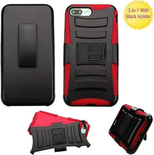 Main image of Advanced Armor Hybrid Kickstand Case with Holster for iPhone 8 Plus / 7 Plus - Black Red