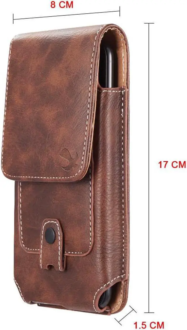 Alt view image 3 of 6 - Premium Vertical Leather Pouch Case with Carabiner Clip (6 to 6.49 inch Screen Size) - Brown