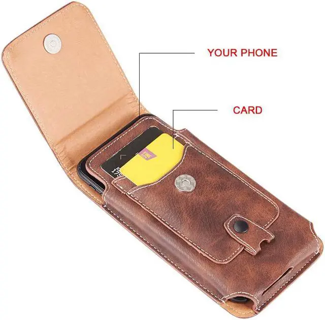 Alt view image 2 of 6 - Premium Vertical Leather Pouch Case with Carabiner Clip (6 to 6.49 inch Screen Size) - Brown